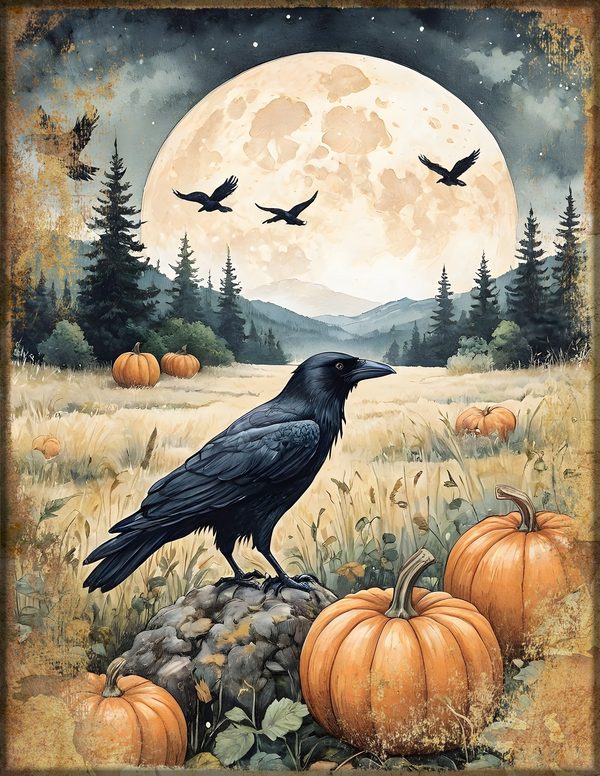 Junk Journal Kit: Printable Pages, Cards, Tags and Ephemera - Harvest Moon Ravens - Commercial Use — image 7