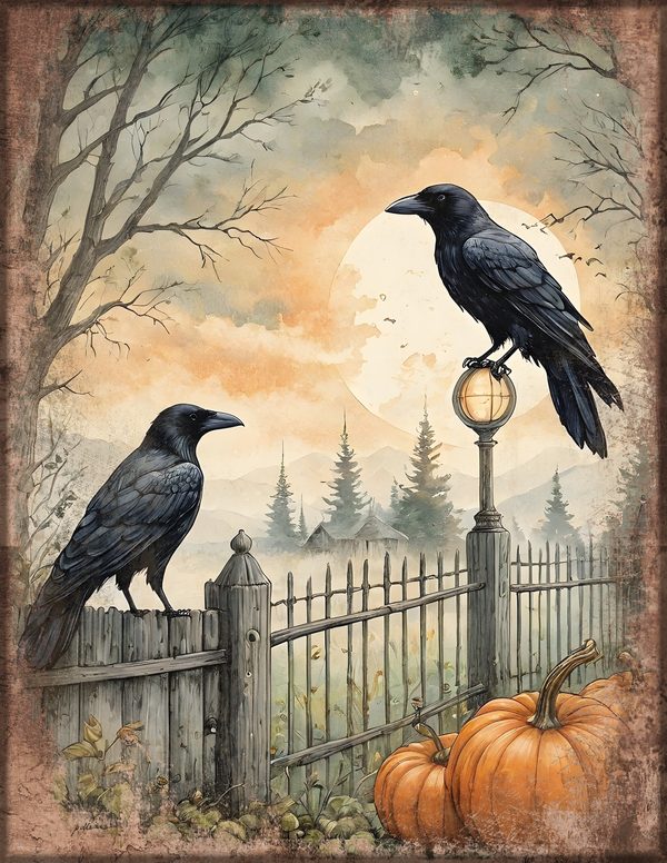 Junk Journal Kit: Printable Pages, Cards, Tags and Ephemera - Harvest Moon Ravens - Commercial Use — image 8