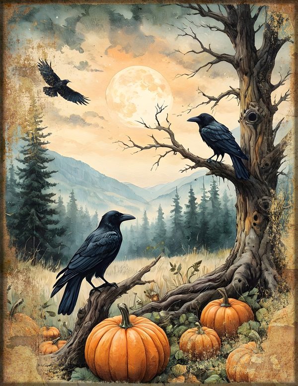 Junk Journal Kit: Printable Pages, Cards, Tags and Ephemera - Harvest Moon Ravens - Commercial Use — image 15