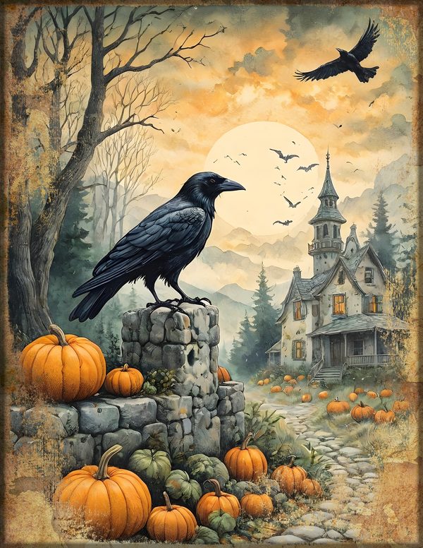 Junk Journal Kit: Printable Pages, Cards, Tags and Ephemera - Harvest Moon Ravens - Commercial Use — image 19