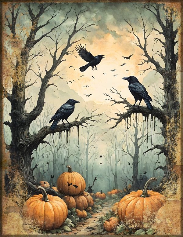 Junk Journal Kit: Printable Pages, Cards, Tags and Ephemera - Harvest Moon Ravens - Commercial Use — image 21