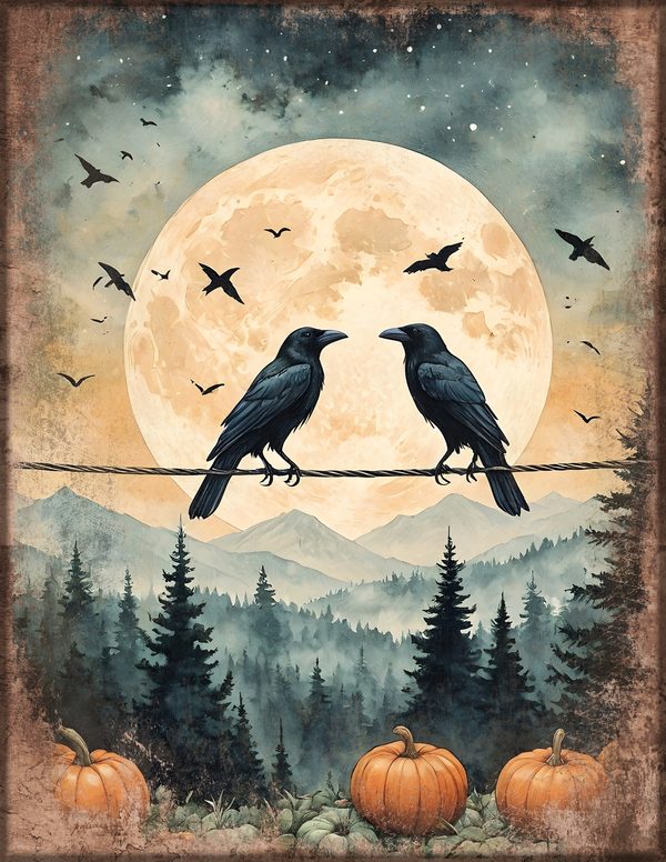 Junk Journal Kit: Printable Pages, Cards, Tags and Ephemera - Harvest Moon Ravens - Commercial Use — image 22