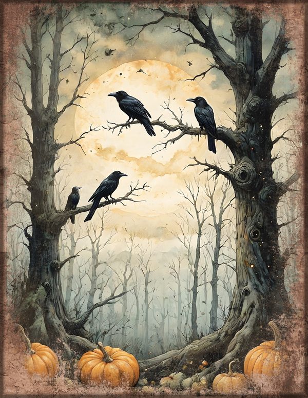 Junk Journal Kit: Printable Pages, Cards, Tags and Ephemera - Harvest Moon Ravens - Commercial Use — image 24