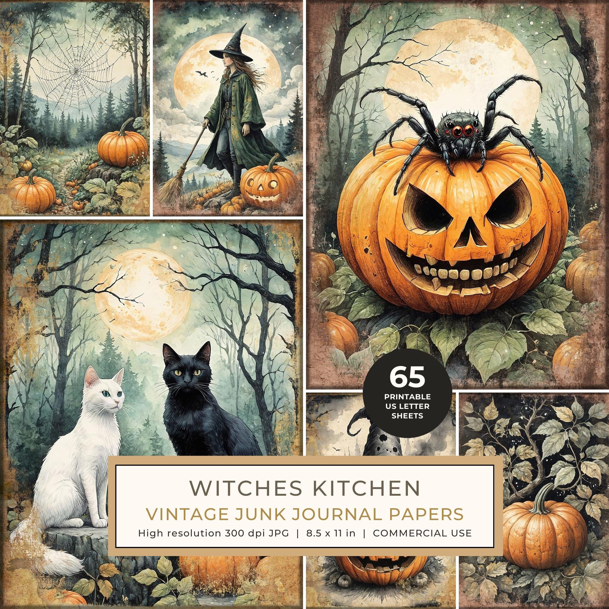 Junk Journal Papers: Printable Vintage Pages - Witches Kitchen - Commercial Use