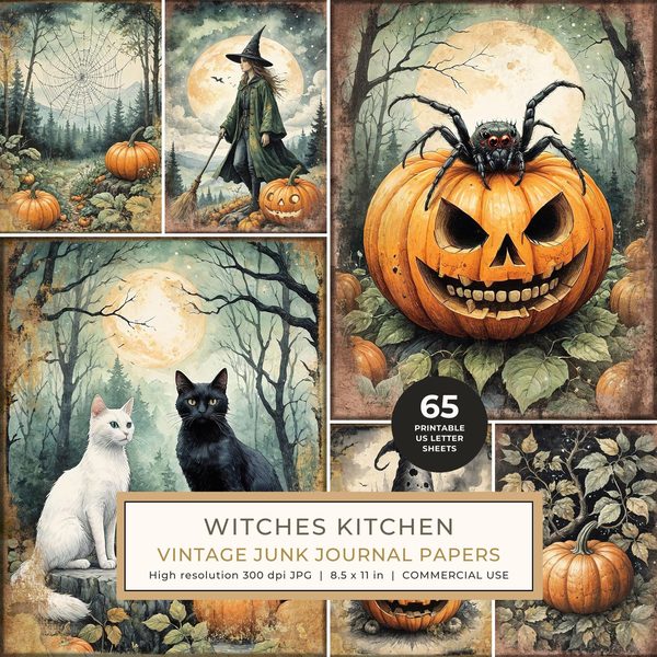 Junk Journal Papers: Printable Vintage Pages - Witches Kitchen - Commercial Use