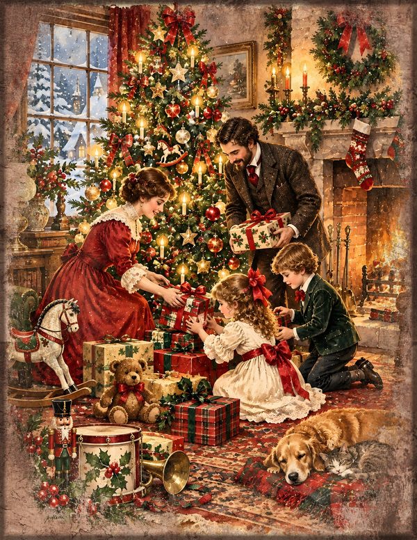 Vintage Christmas Morning Junk Journal Kit: Printable Papers, Cards, Tags (Digital Download) — image 1