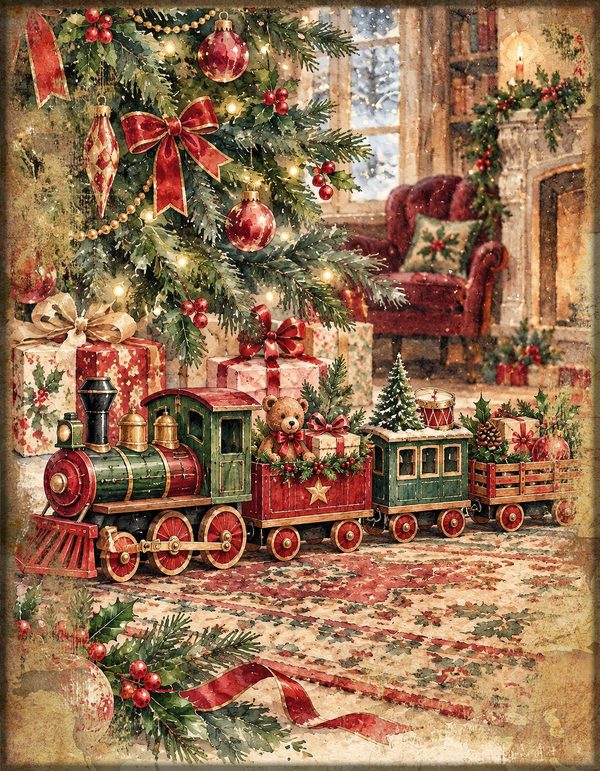 Vintage Christmas Morning Junk Journal Kit: Printable Papers, Cards, Tags (Digital Download) — image 10