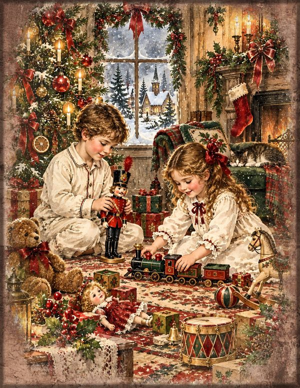 Vintage Christmas Morning Junk Journal Kit: Printable Papers, Cards, Tags (Digital Download) — image 19