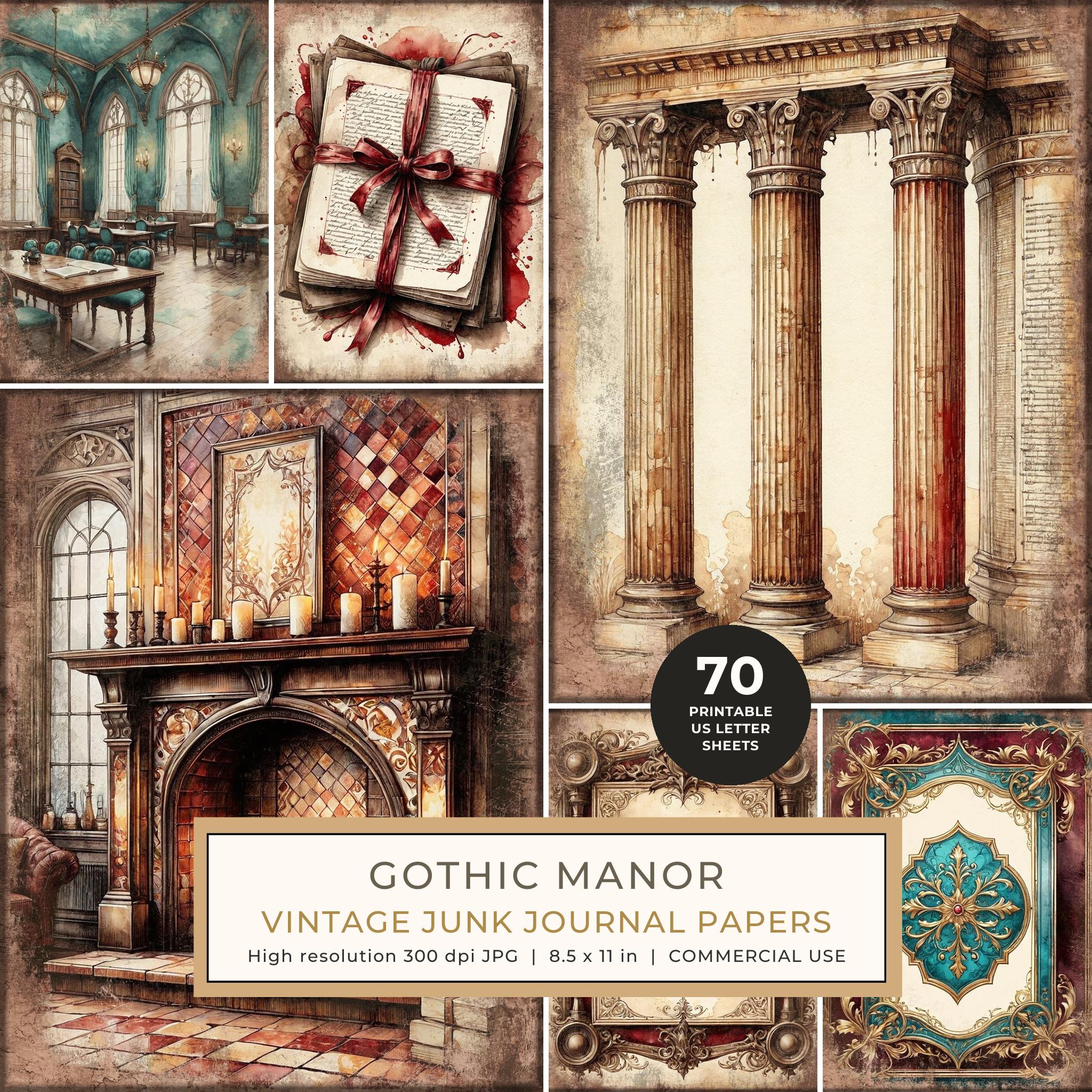 Junk Journal Papers: Printable Vintage Pages - Gothic Manor - Commercial Use