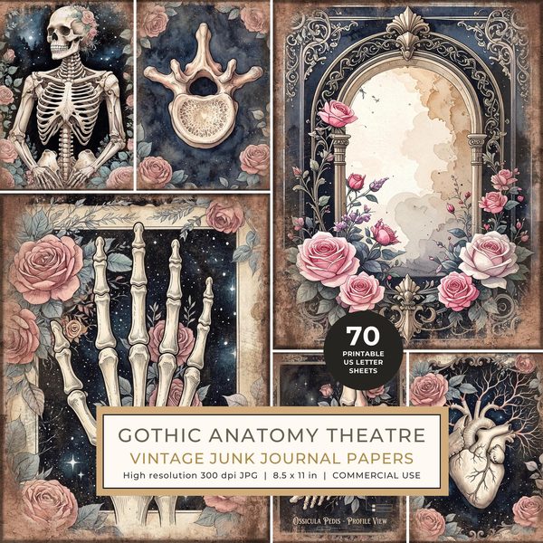 Junk Journal Papers: Printable Vintage Pages - Gothic Anatomy Theatre - Commercial Use