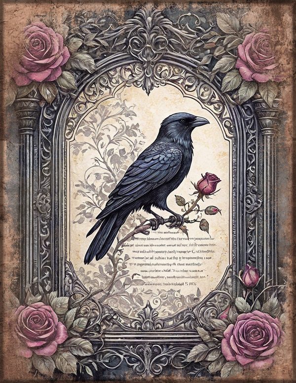 Junk Journal Papers: Printable Vintage Pages - Gothic Raven and Rose - Commercial Use — image 31