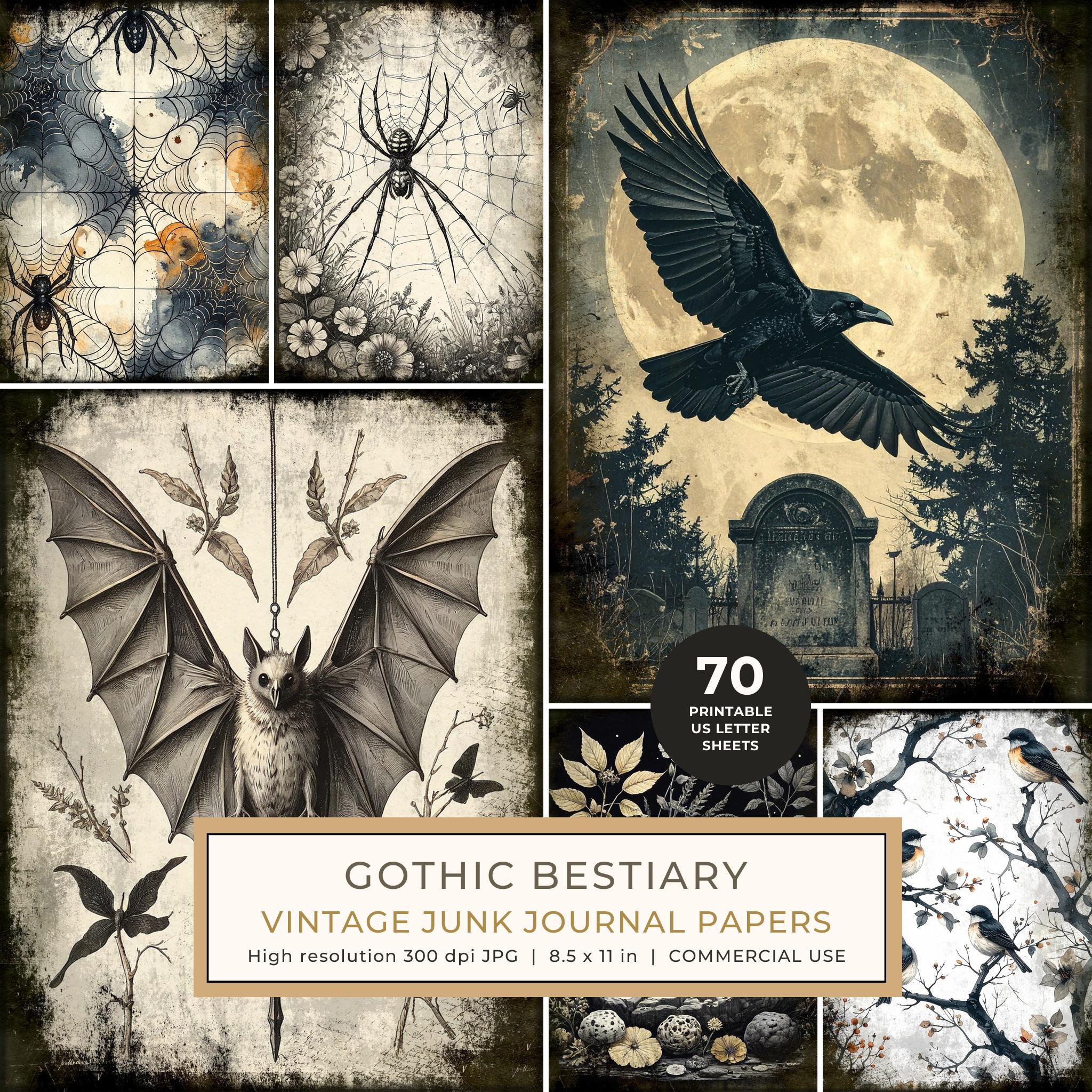 Junk Journal Papers: Printable Vintage Pages - Gothic Bestiary - Commercial Use