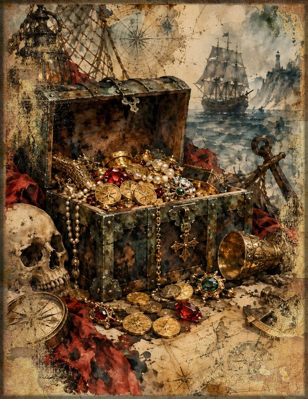 Treasure Chest Junk Journal Kit: Digital Scrapbook Paper - Pirates and Privateers - Commercial Use — image 1
