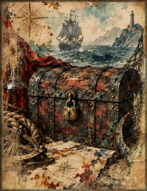 Treasure Chest Junk Journal Kit: Digital Scrapbook Paper - Pirates and Privateers - Commercial Use — image 3