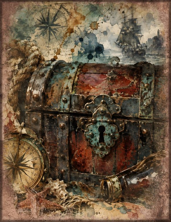 Treasure Chest Junk Journal Kit: Digital Scrapbook Paper - Pirates and Privateers - Commercial Use — image 6