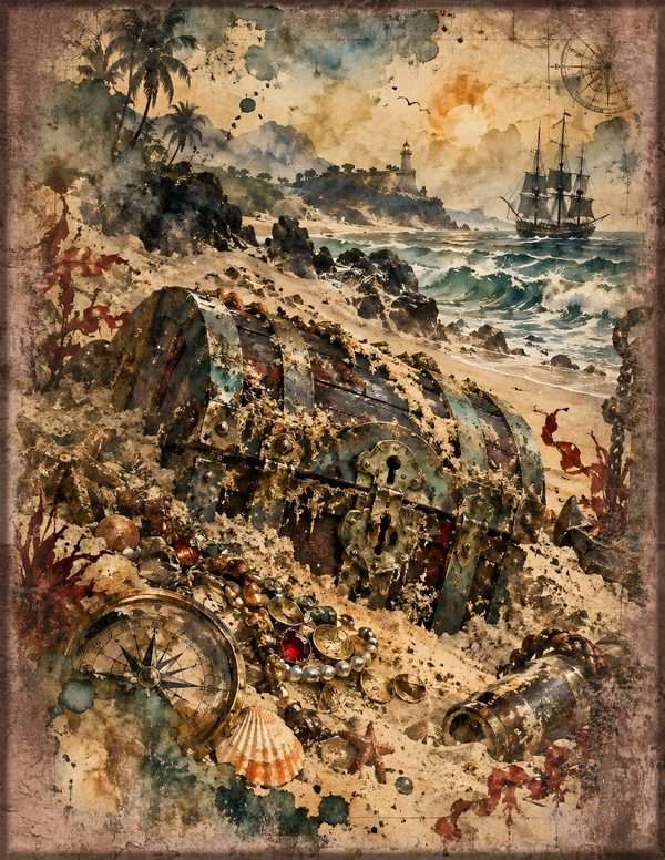 Treasure Chest Junk Journal Kit: Digital Scrapbook Paper - Pirates and Privateers - Commercial Use — image 8