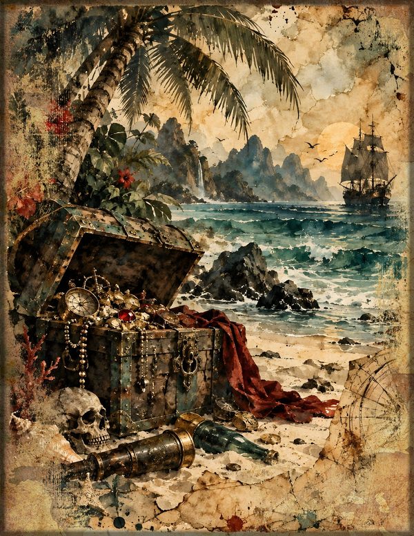 Treasure Chest Junk Journal Kit: Digital Scrapbook Paper - Pirates and Privateers - Commercial Use — image 15