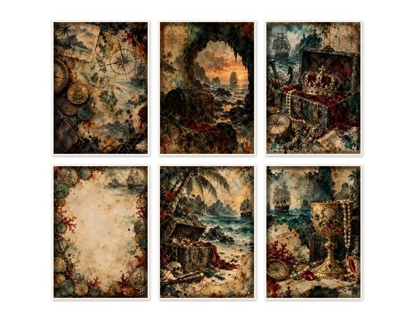 Treasure Chest Junk Journal Kit: Digital Scrapbook Paper - Pirates and Privateers - Commercial Use — image 48