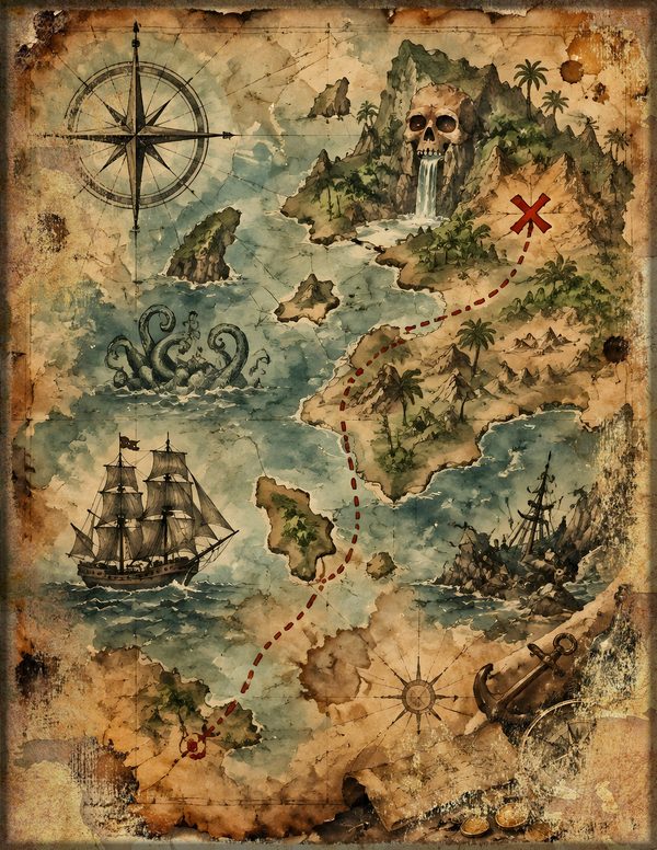 Treasure Maps Junk Journal Kit: Digital Scrapbook Paper - Pirates and Privateers - Commercial Use — image 1