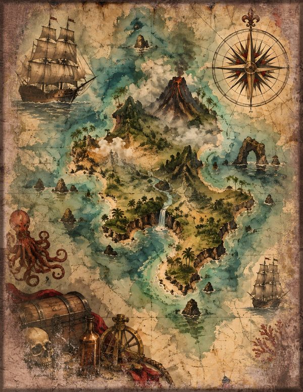 Treasure Maps Junk Journal Kit: Digital Scrapbook Paper - Pirates and Privateers - Commercial Use — image 2