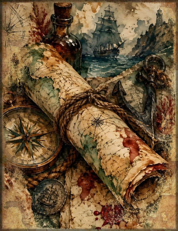 Treasure Maps Junk Journal Kit: Digital Scrapbook Paper - Pirates and Privateers - Commercial Use — image 3