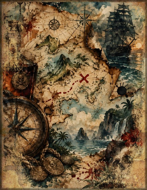 Treasure Maps Junk Journal Kit: Digital Scrapbook Paper - Pirates and Privateers - Commercial Use — image 5