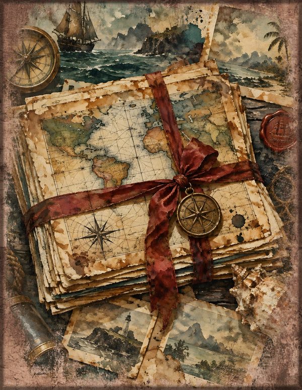 Treasure Maps Junk Journal Kit: Digital Scrapbook Paper - Pirates and Privateers - Commercial Use — image 6