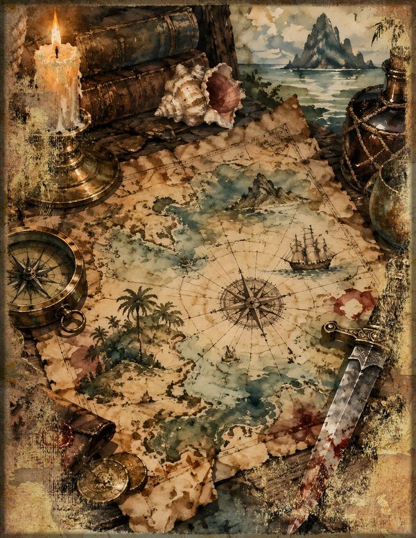 Treasure Maps Junk Journal Kit: Digital Scrapbook Paper - Pirates and Privateers - Commercial Use — image 7