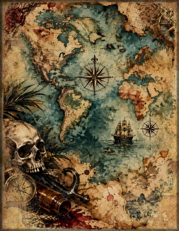 Treasure Maps Junk Journal Kit: Digital Scrapbook Paper - Pirates and Privateers - Commercial Use — image 11