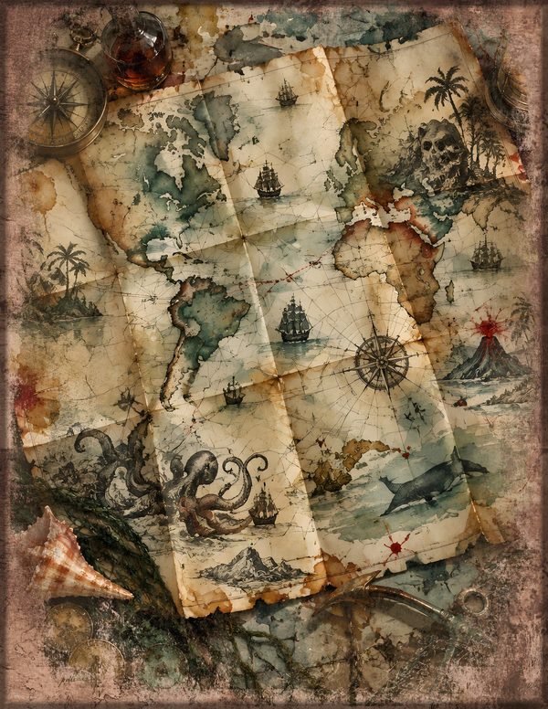 Treasure Maps Junk Journal Kit: Digital Scrapbook Paper - Pirates and Privateers - Commercial Use — image 12