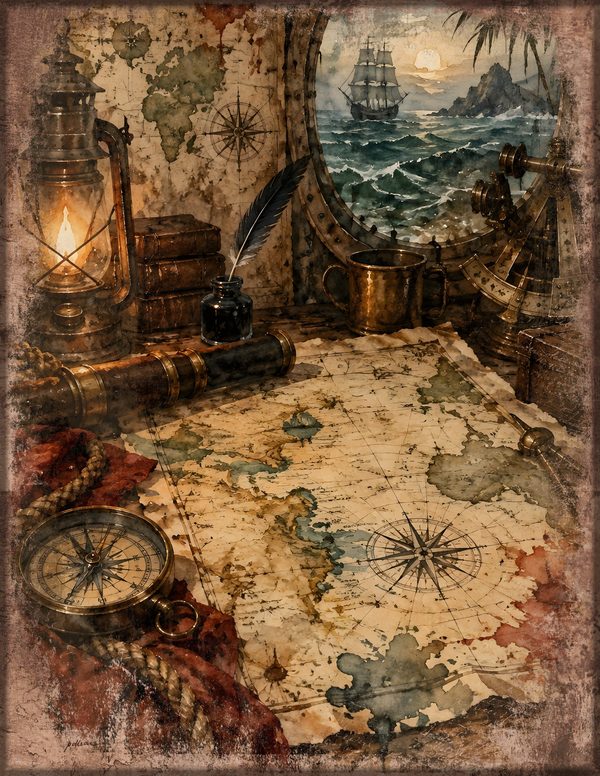 Treasure Maps Junk Journal Kit: Digital Scrapbook Paper - Pirates and Privateers - Commercial Use — image 14