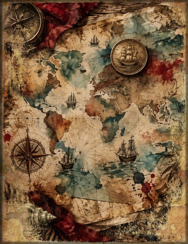 Treasure Maps Junk Journal Kit: Digital Scrapbook Paper - Pirates and Privateers - Commercial Use — image 17