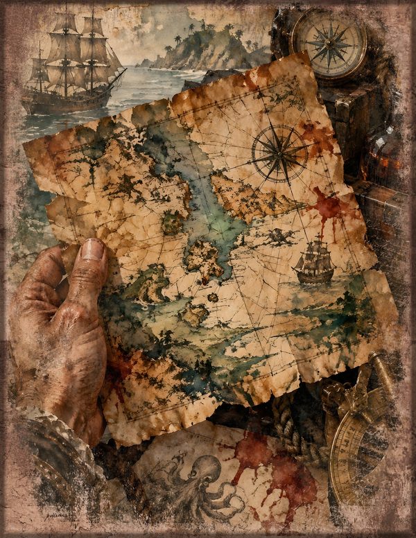 Treasure Maps Junk Journal Kit: Digital Scrapbook Paper - Pirates and Privateers - Commercial Use — image 18