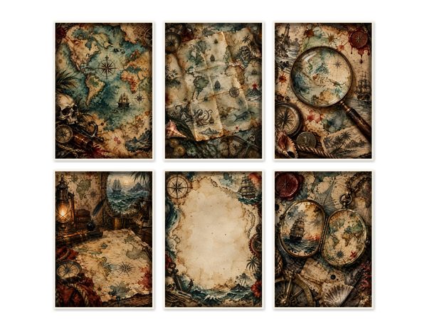 Treasure Maps Junk Journal Kit: Digital Scrapbook Paper - Pirates and Privateers - Commercial Use — image 48