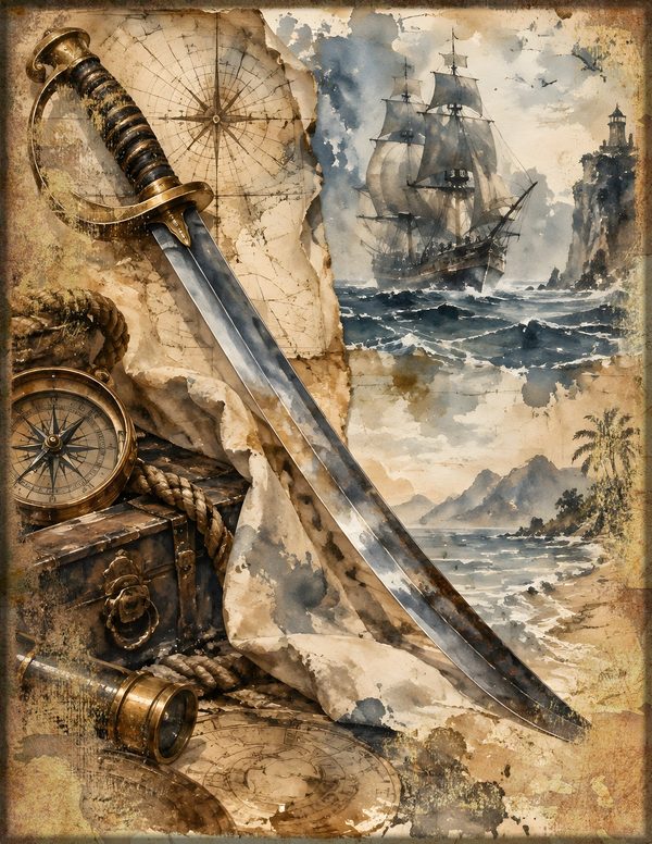Cannons and Cutlasses Junk Journal Kit: Scrapbook Paper - Pirates and Privateers - Commercial Use — image 1