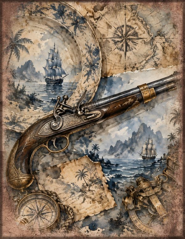 Cannons and Cutlasses Junk Journal Kit: Scrapbook Paper - Pirates and Privateers - Commercial Use — image 4