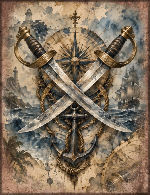 Cannons and Cutlasses Junk Journal Kit: Scrapbook Paper - Pirates and Privateers - Commercial Use — image 6