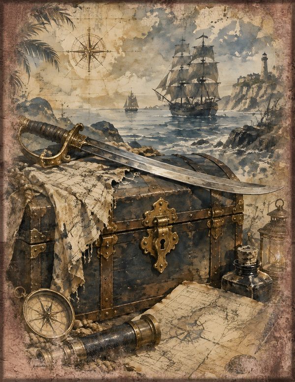 Cannons and Cutlasses Junk Journal Kit: Scrapbook Paper - Pirates and Privateers - Commercial Use — image 14