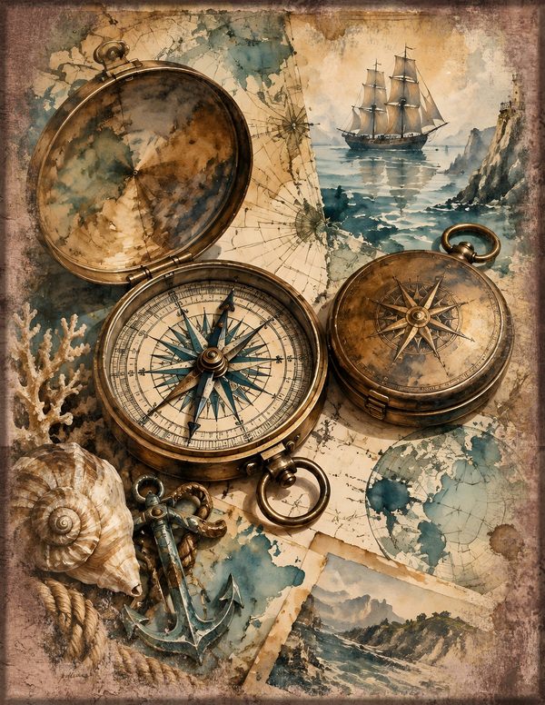 Compass and Spyglass Junk Journal Kit: Scrapbook Paper - Pirates and Privateers - Commercial Use — image 2