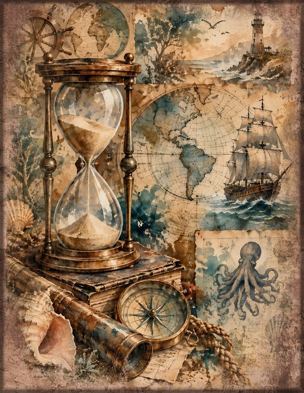 Compass and Spyglass Junk Journal Kit: Scrapbook Paper - Pirates and Privateers - Commercial Use — image 4