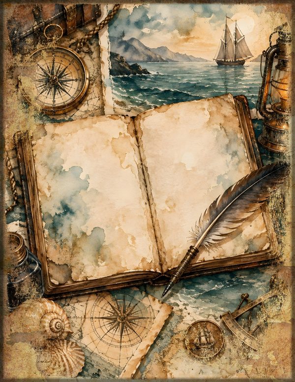 Compass and Spyglass Junk Journal Kit: Scrapbook Paper - Pirates and Privateers - Commercial Use — image 5