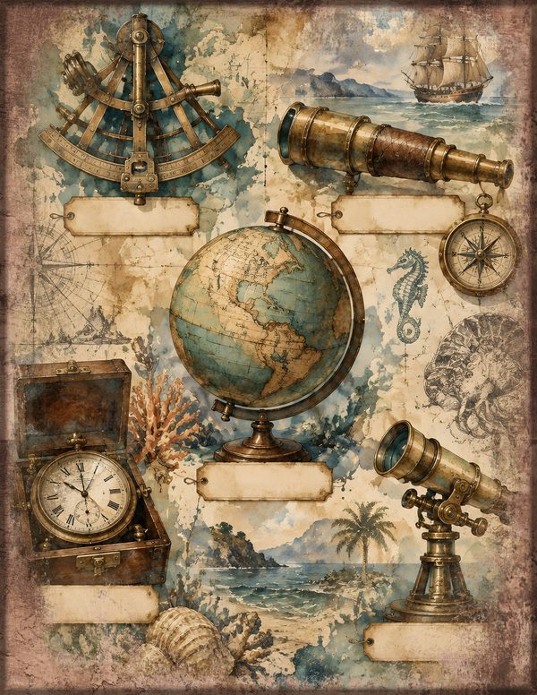 Compass and Spyglass Junk Journal Kit: Scrapbook Paper - Pirates and Privateers - Commercial Use — image 6