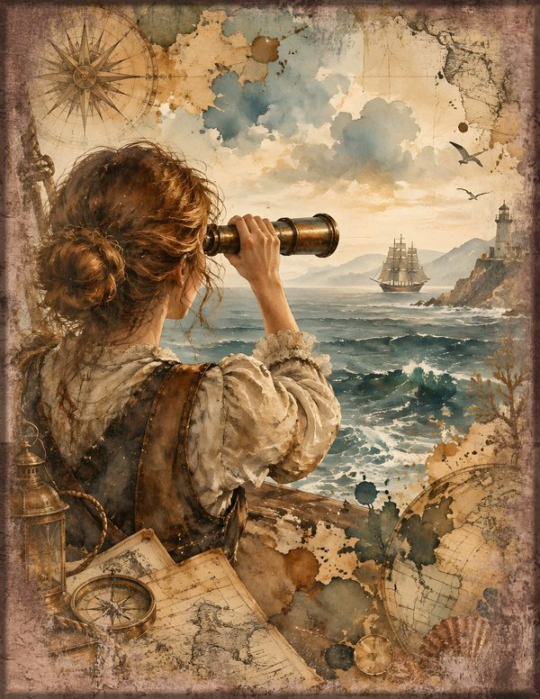 Compass and Spyglass Junk Journal Kit: Scrapbook Paper - Pirates and Privateers - Commercial Use — image 8