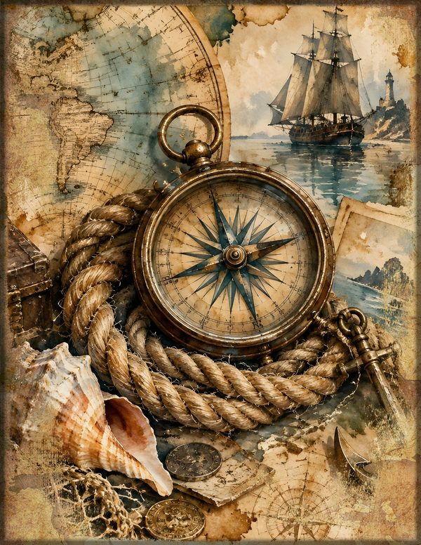 Compass and Spyglass Junk Journal Kit: Scrapbook Paper - Pirates and Privateers - Commercial Use — image 11