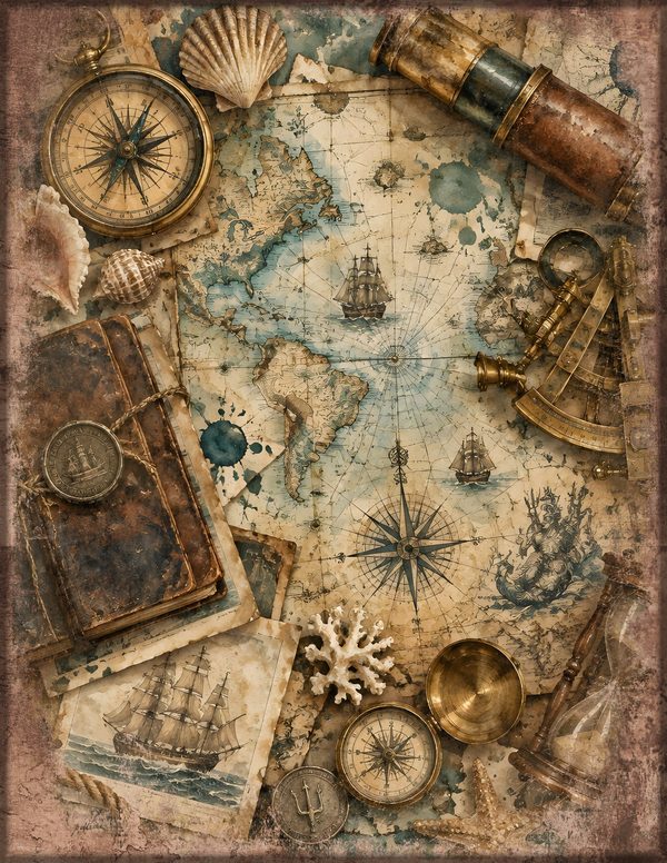 Compass and Spyglass Junk Journal Kit: Scrapbook Paper - Pirates and Privateers - Commercial Use — image 14