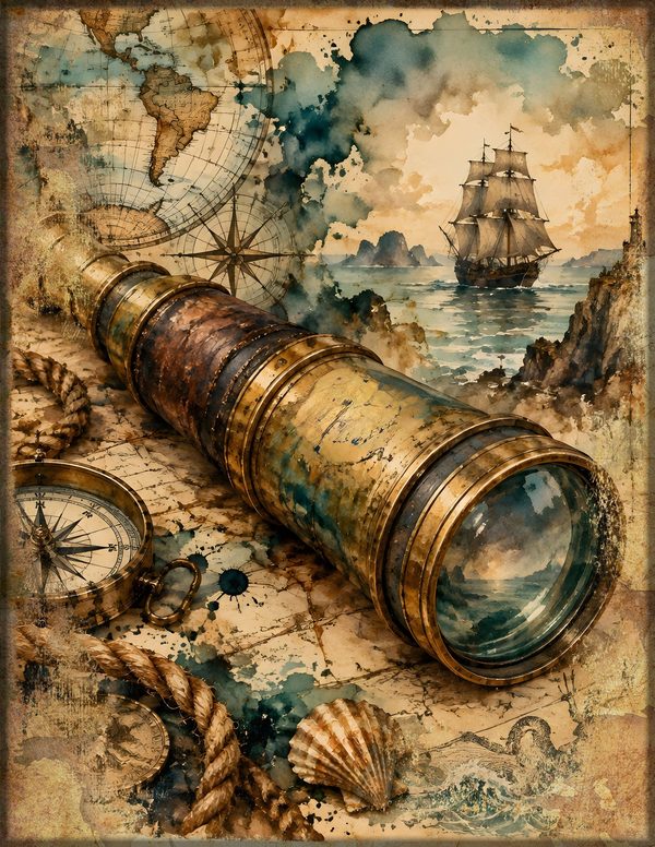 Compass and Spyglass Junk Journal Kit: Scrapbook Paper - Pirates and Privateers - Commercial Use — image 15
