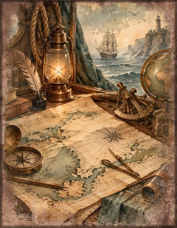 Compass and Spyglass Junk Journal Kit: Scrapbook Paper - Pirates and Privateers - Commercial Use — image 20