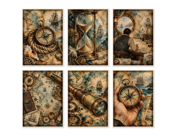Compass and Spyglass Junk Journal Kit: Scrapbook Paper - Pirates and Privateers - Commercial Use — image 48
