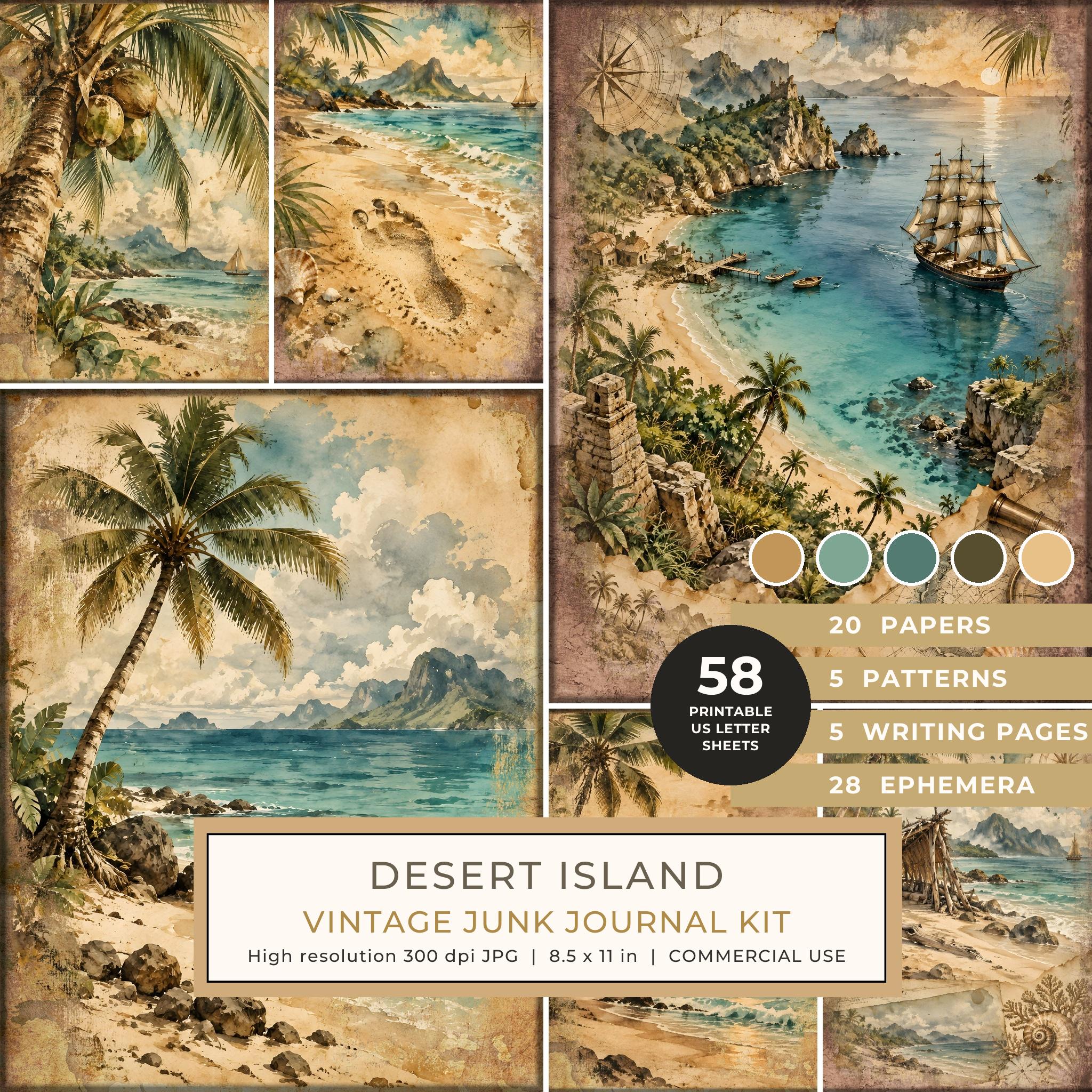 Desert Island Junk Journal Kit: Digital Scrapbook Paper - Pirates and Privateers - Commercial Use