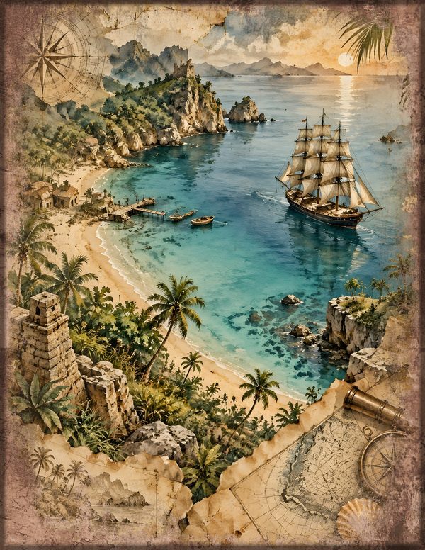 Desert Island Junk Journal Kit: Digital Scrapbook Paper - Pirates and Privateers - Commercial Use — image 2